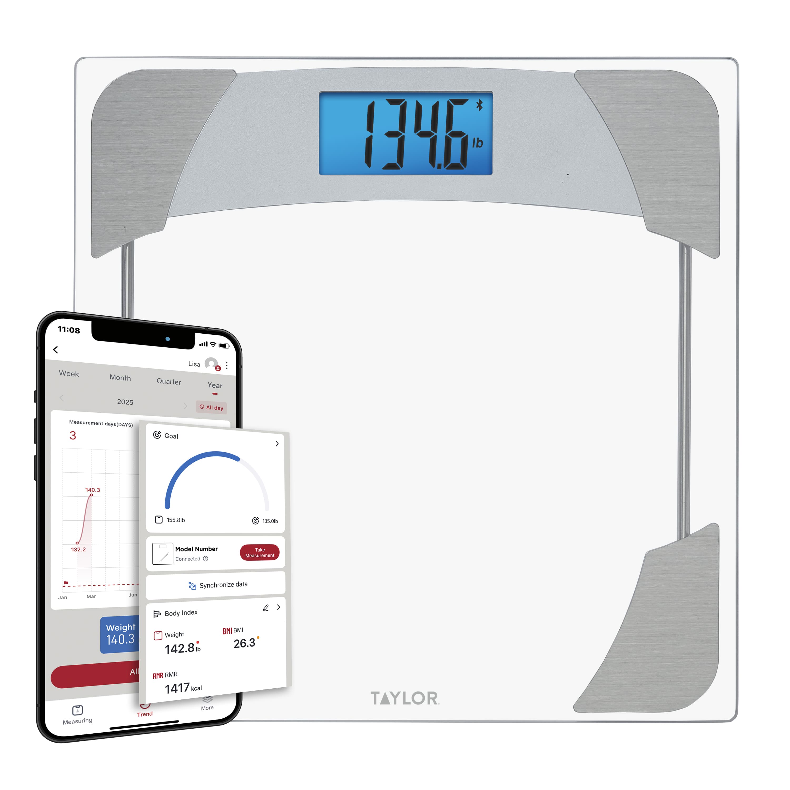 Smart Weight Tracking Scale with Precision Hub App, Clear