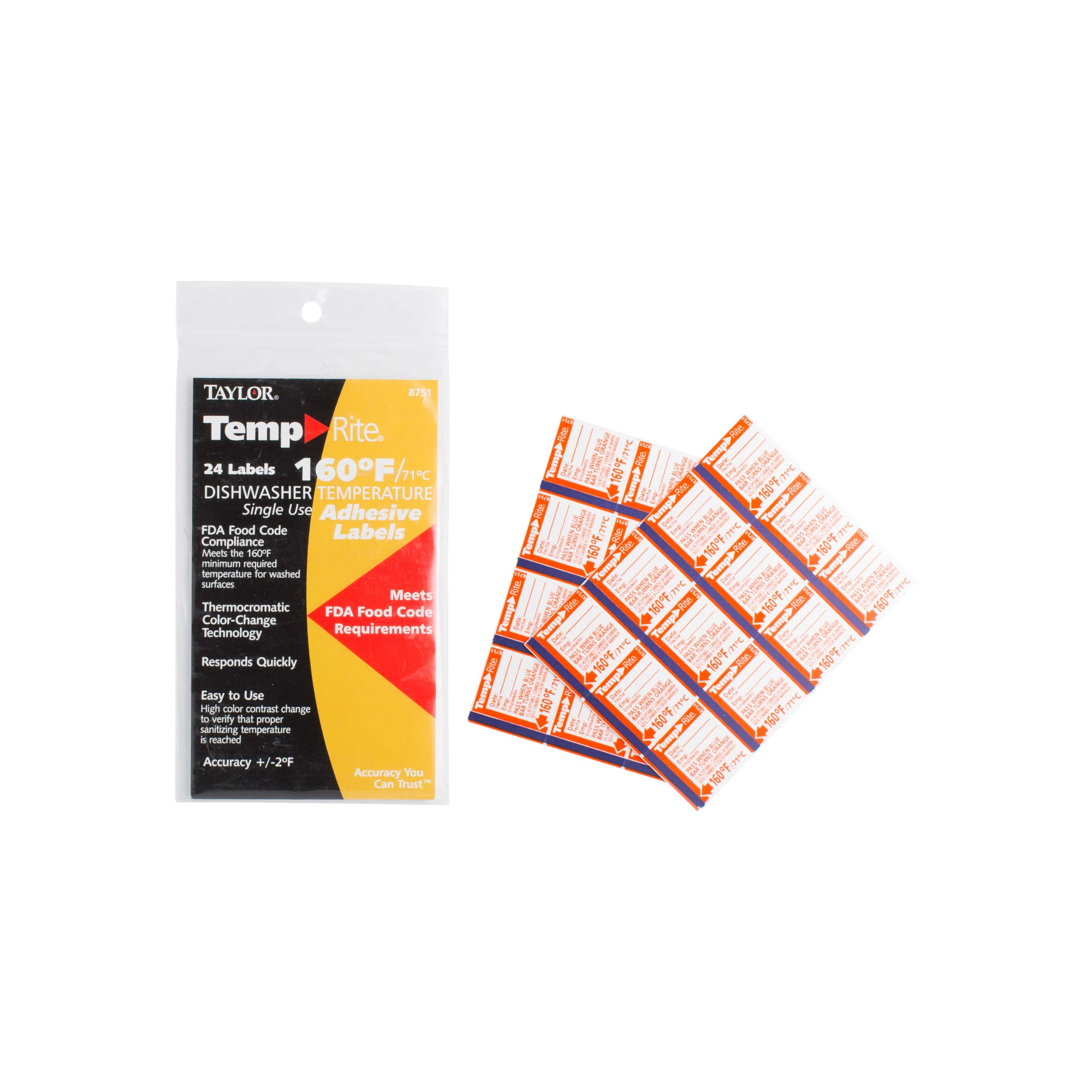 Tiras reactivas para lavavajillas, 160 °F/71 °C