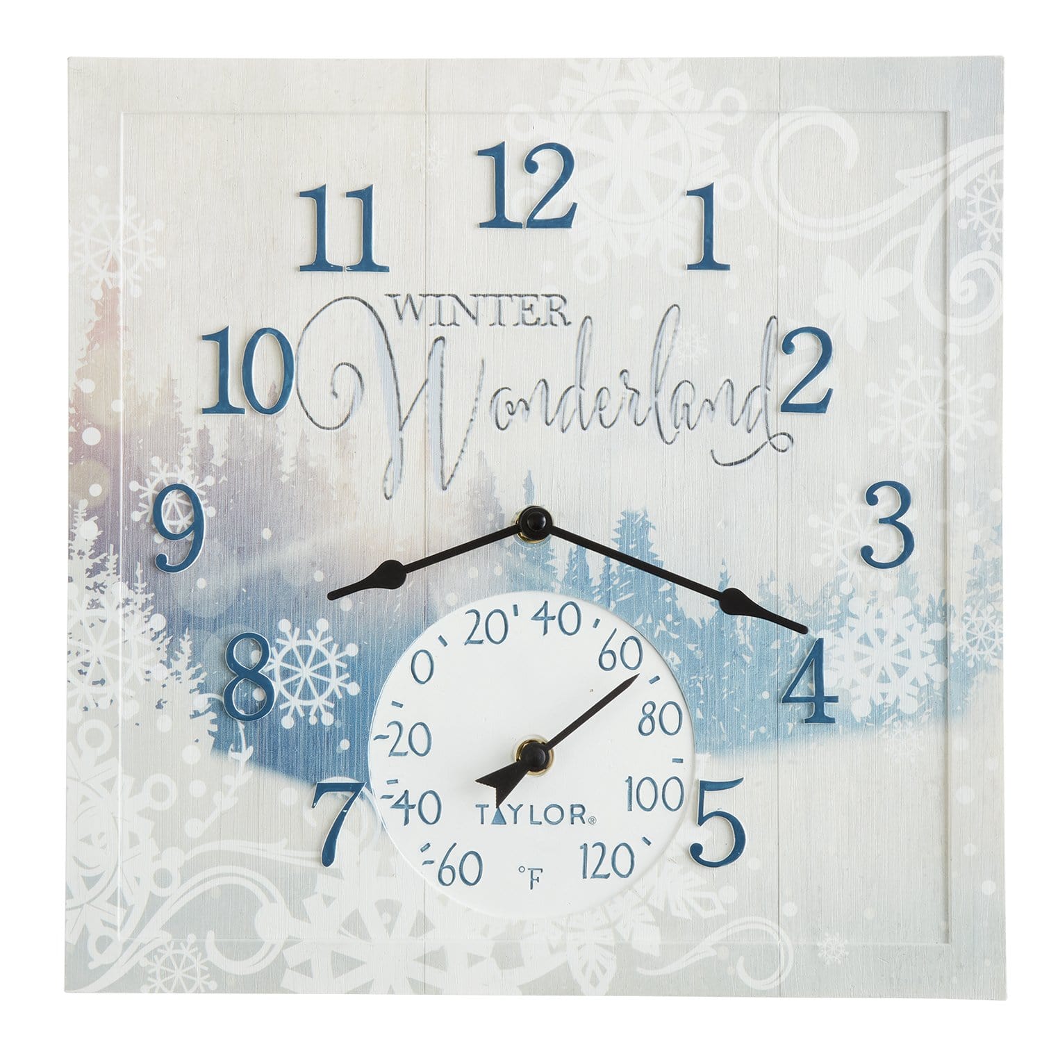 14"x14" Winter Wonderland Clock with Thermometer