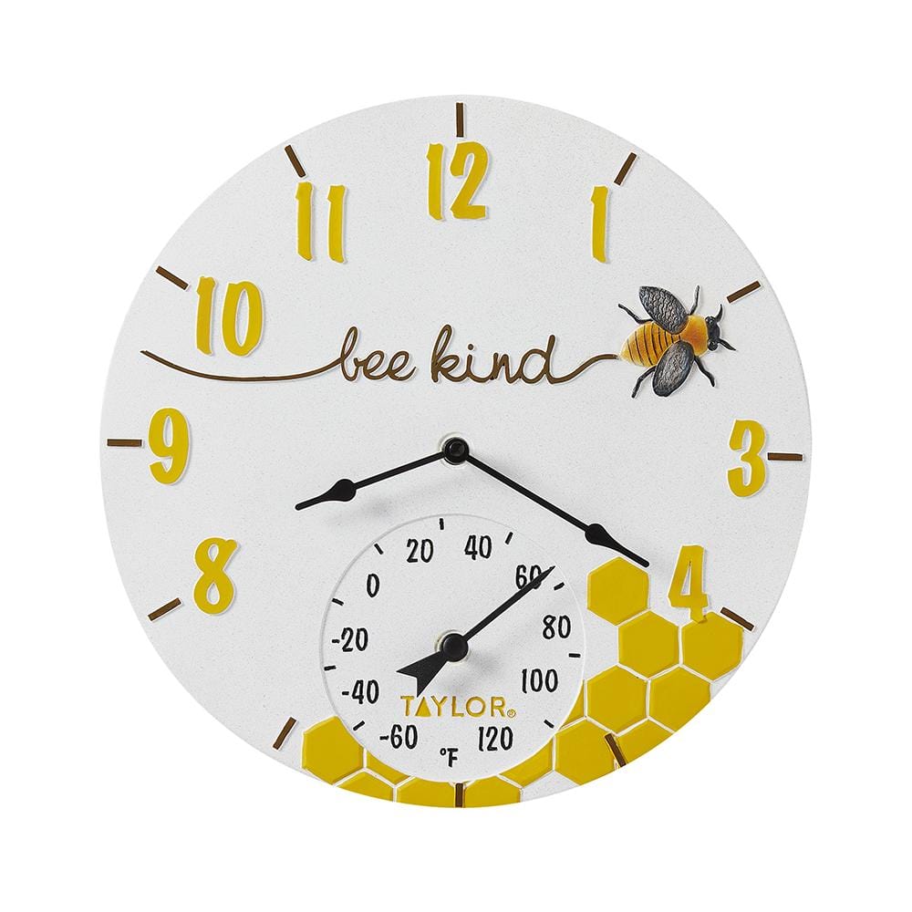 14" Bee Kind Poly Resin Clock with Thermometer