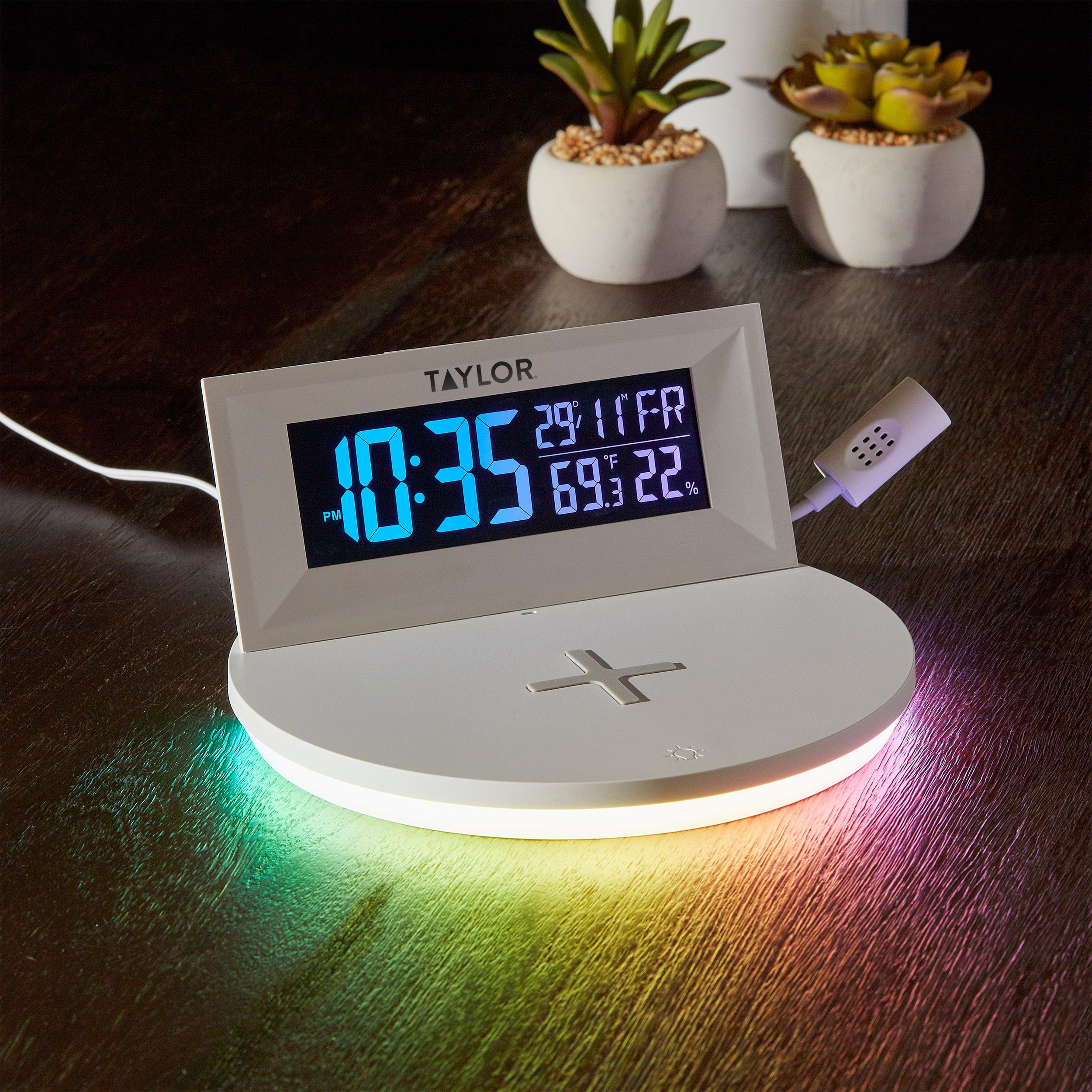 Digital Mood Light Weather Station with Wireless Cell Phone Charging Pad