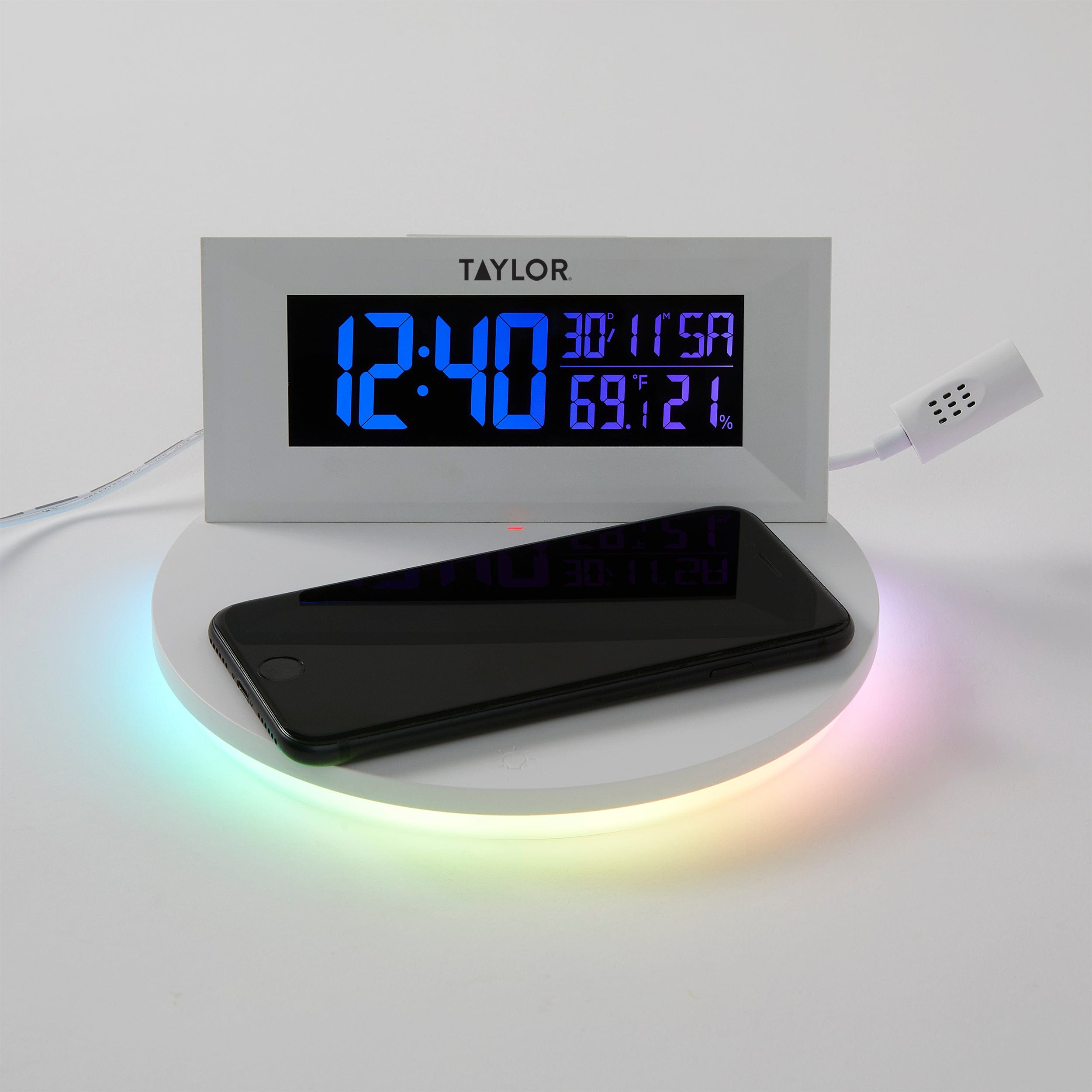 Digital Mood Light Weather Station with Wireless Cell Phone Charging Pad