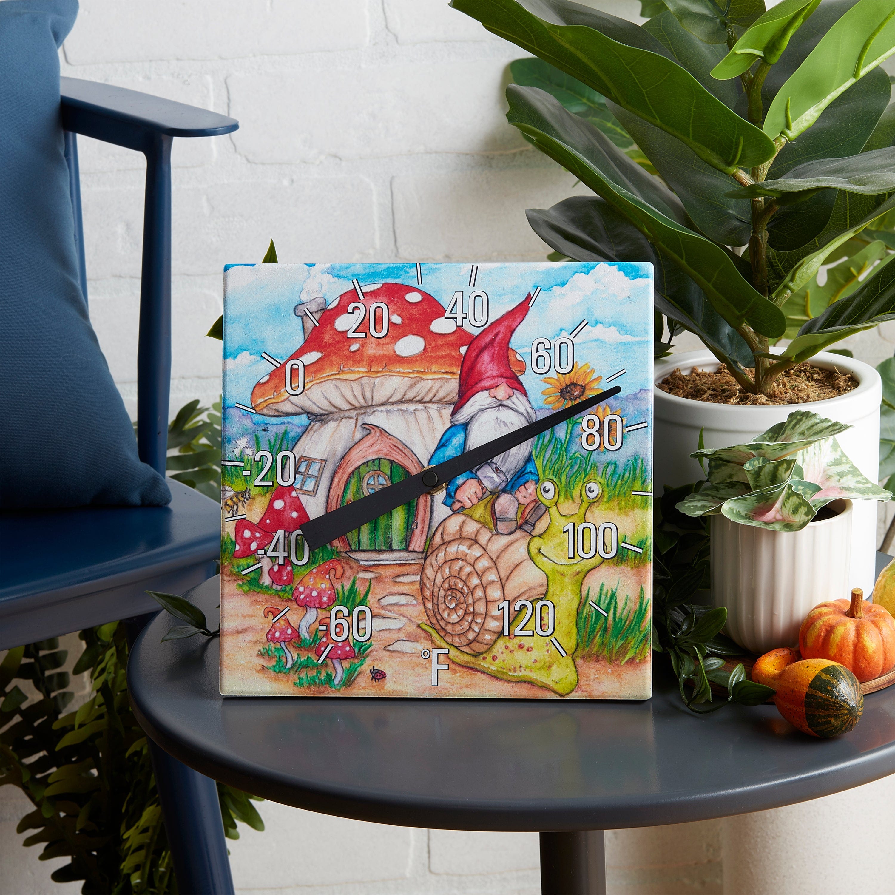 8"x8" Gnome Garden Ceramic Tabletop Thermometer