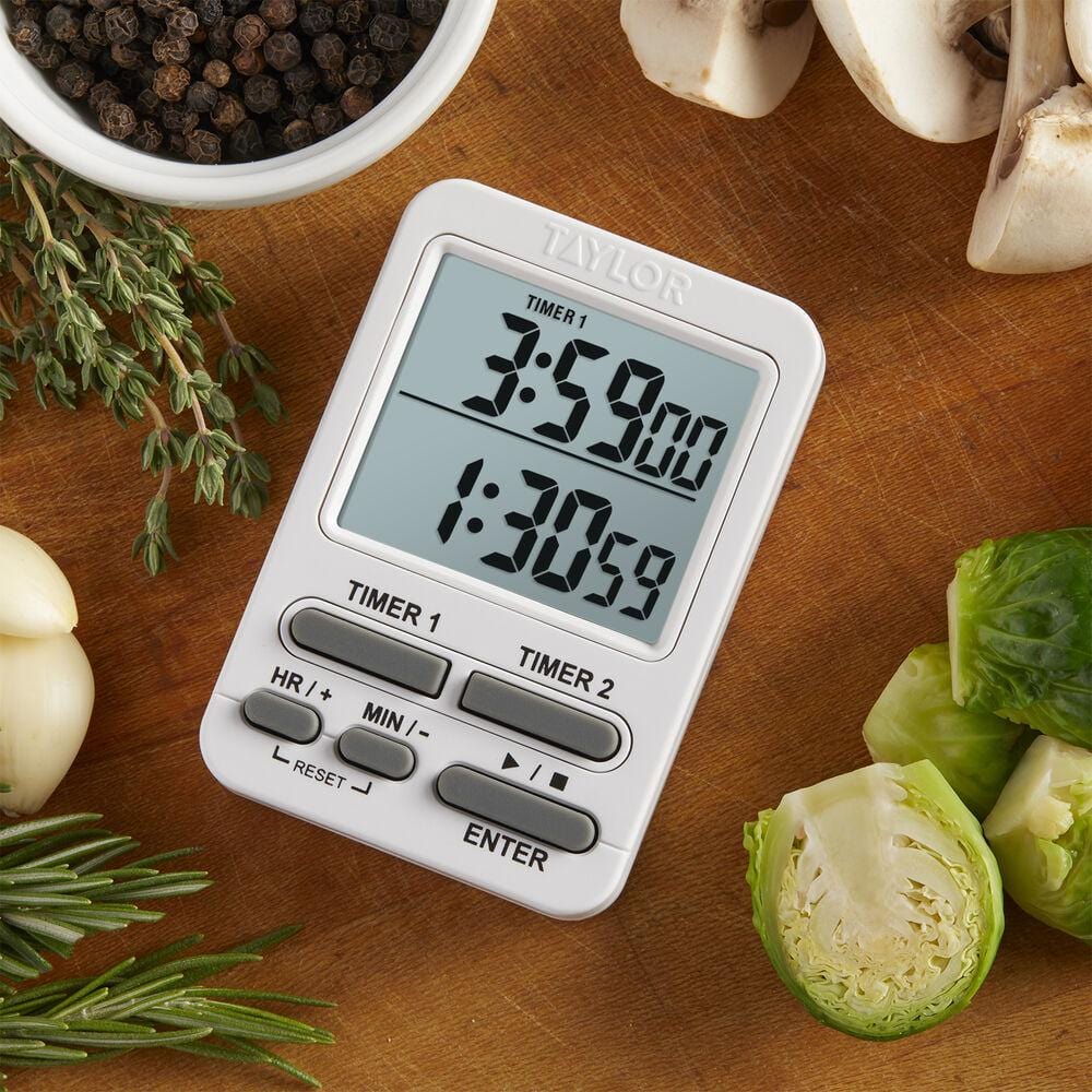 Taylor Kitchen Timer, Pro Dual Digital Timer, 24 Hour Timer, Stopwatch and  Countdown Function, Grey & Silver