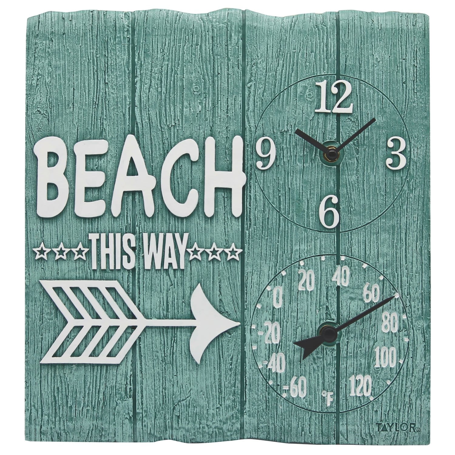 14"x14" Beach This Way Clock with Thermometer