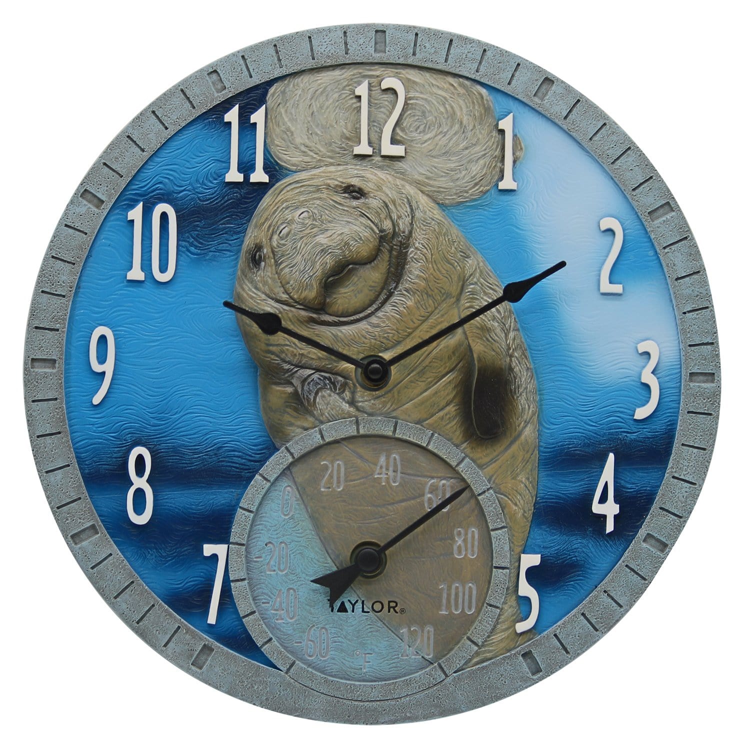 14" Manatee Clock with Thermometer