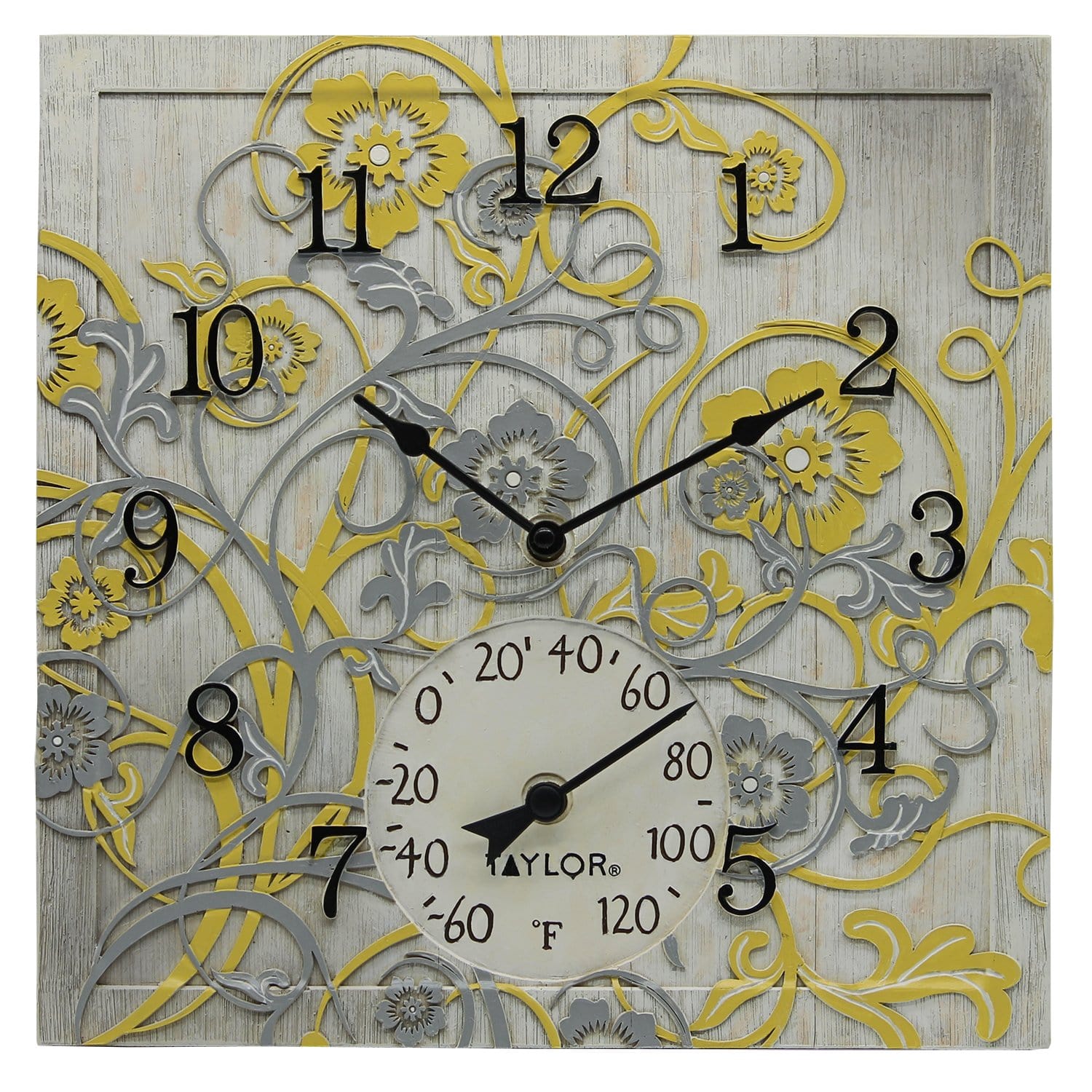 14" Painted Beechwood Clock with Thermometer