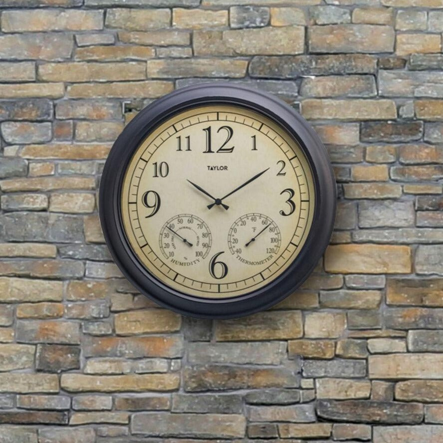 24 Outdoor/Indoor Wall Clock with Thermometer and Humidity - Weathered  Bronze Finish - AcuRite