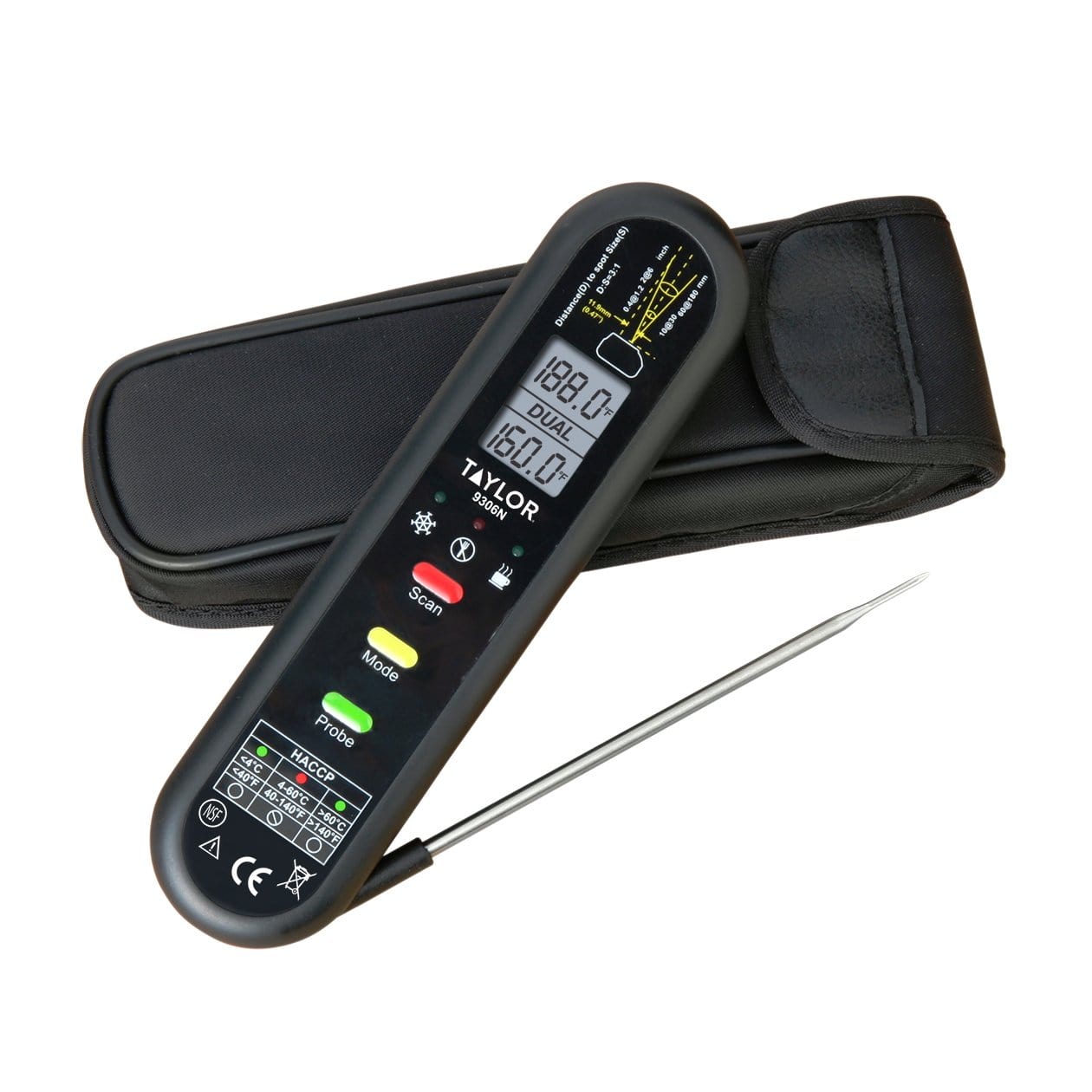 Splash-Proof Dual Temp Infrared Thermometer with Fold-Out Thermocouple Step Down Probe