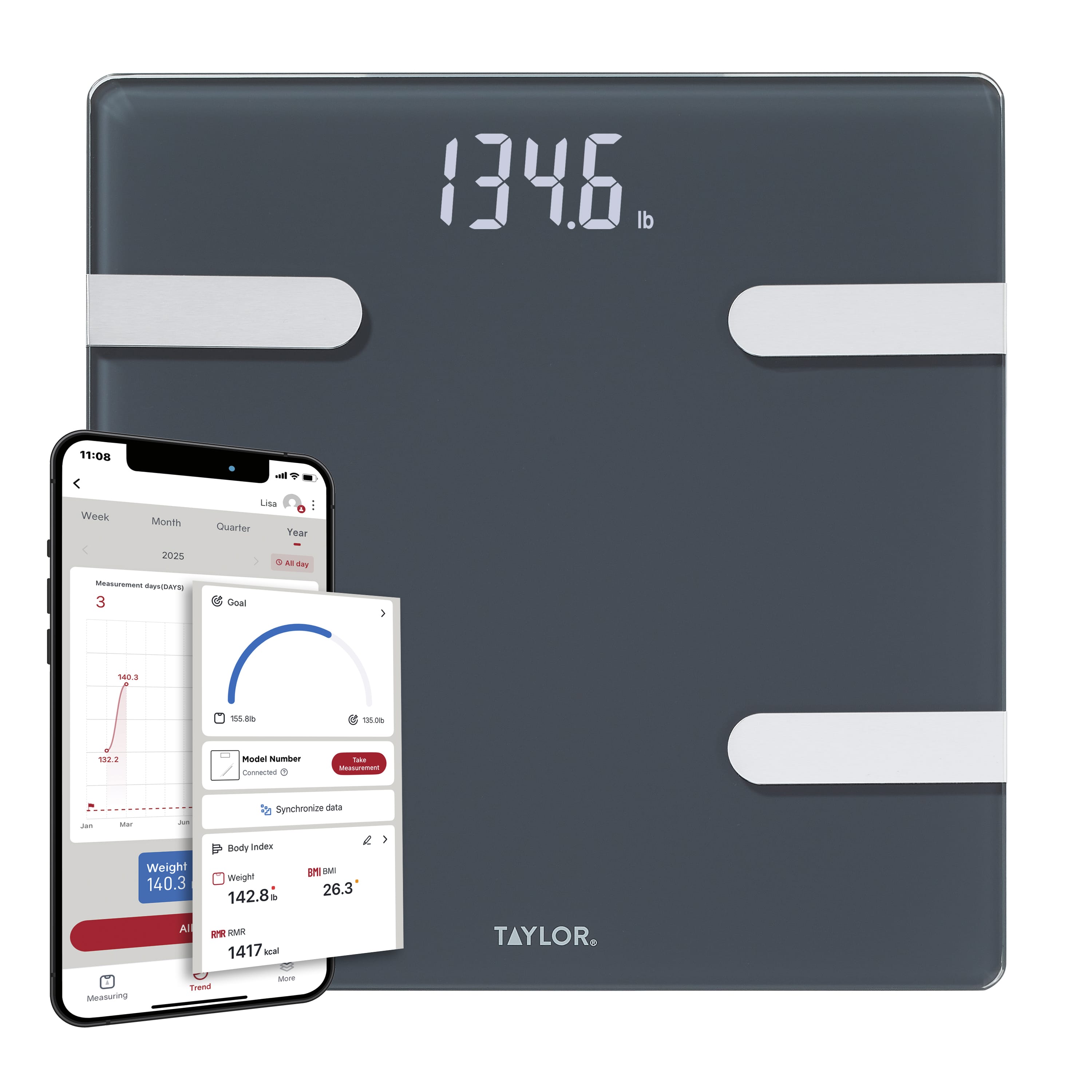 Taylor Smart Body Composition Scale with Precision Hub App, Charcoal