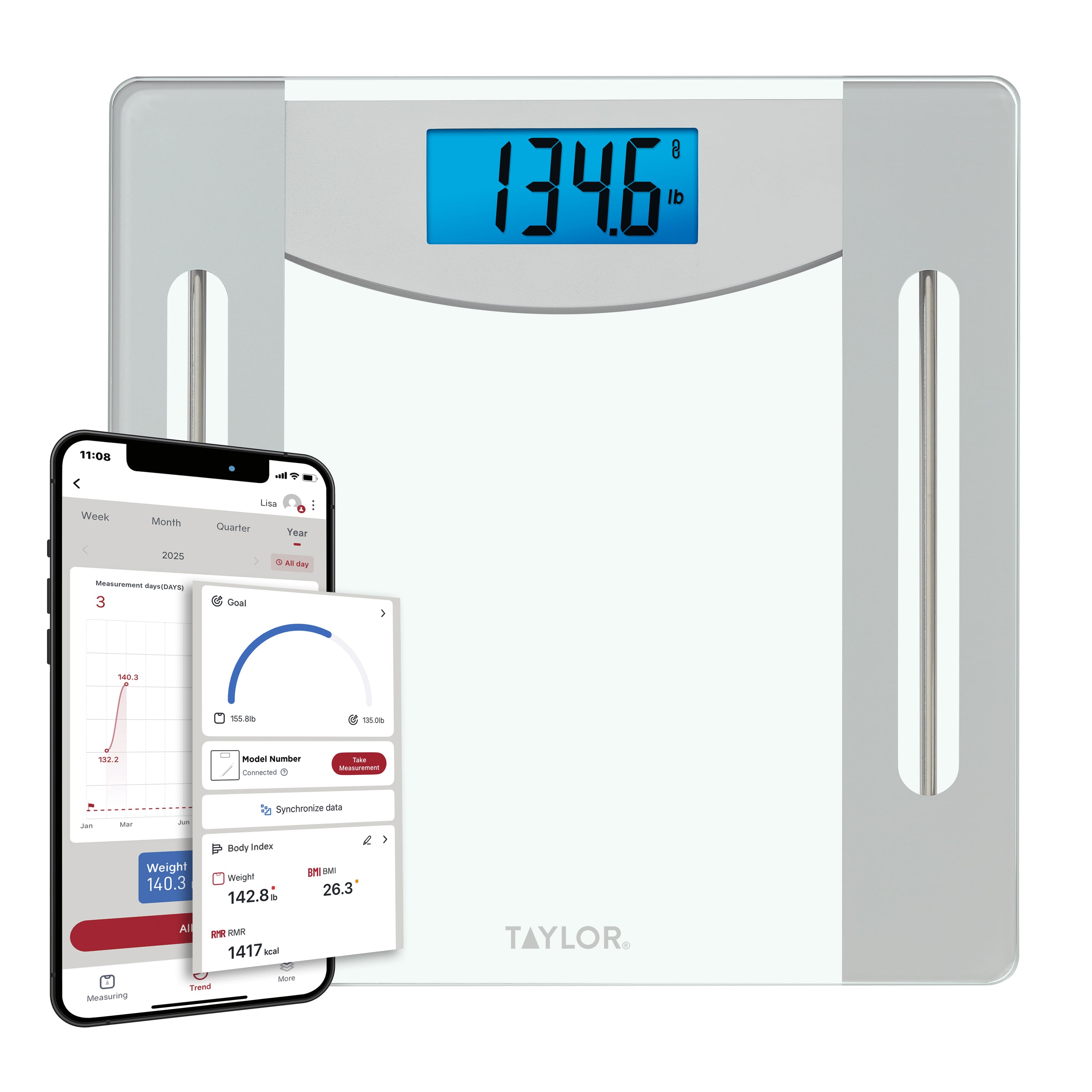 Taylor Smart Weight Tracking Scale with Precision Hub App, Clear