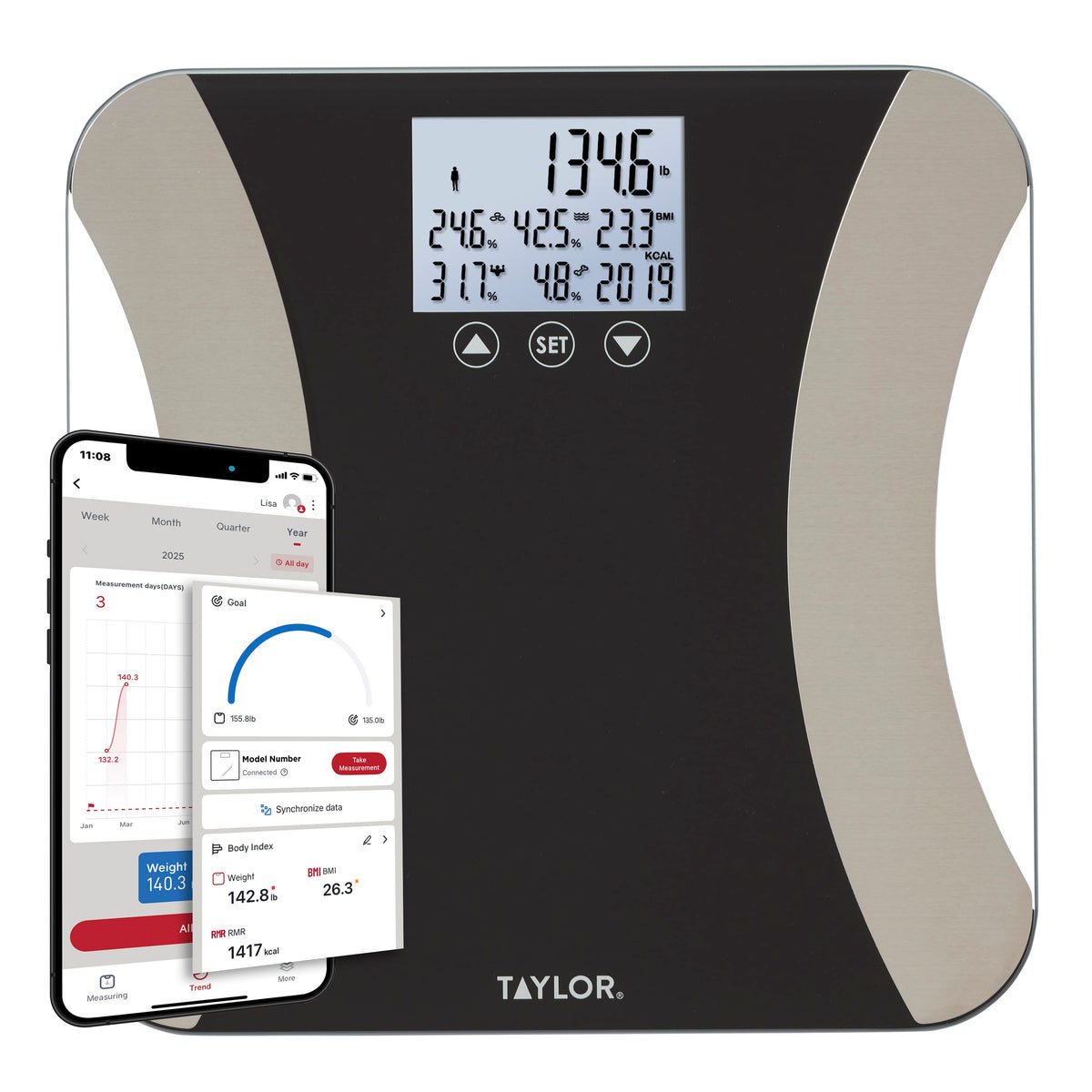 Body Composition Smart Scale w/Precision Hub App, Black