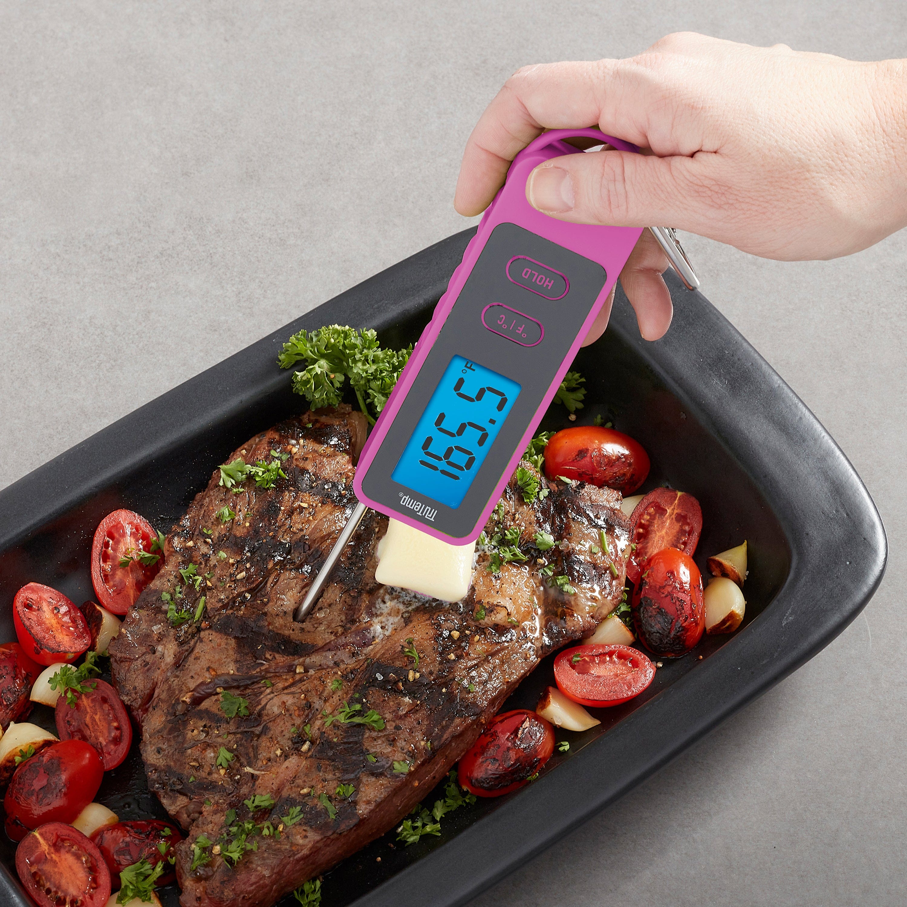 TruTemp Compact Digital Folding Meat Thermometer with Carabiner Clip